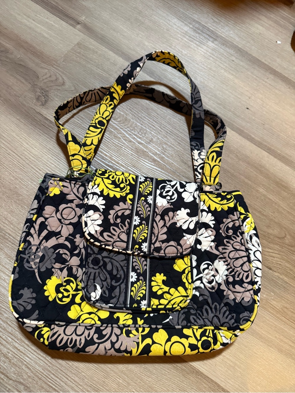 Y2K Vera Bradley Yellow Black Floral Quilted Tote